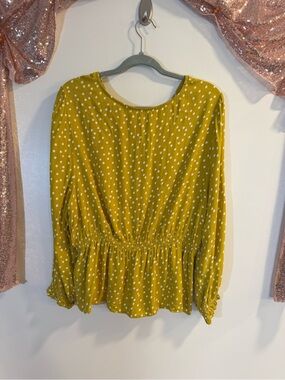 Goodthreads Mustard Polka Dot Smocked-Waist Long-Sleeve Blouse
